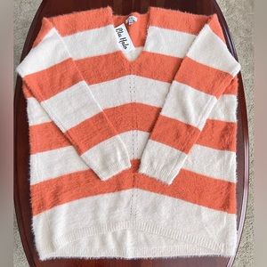 Oversized Soft Striped Orange & White Sweater